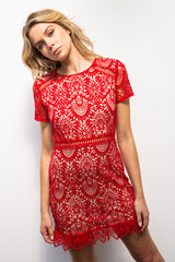 Mimosa Spring Crochet Lace Mini Dress - Red