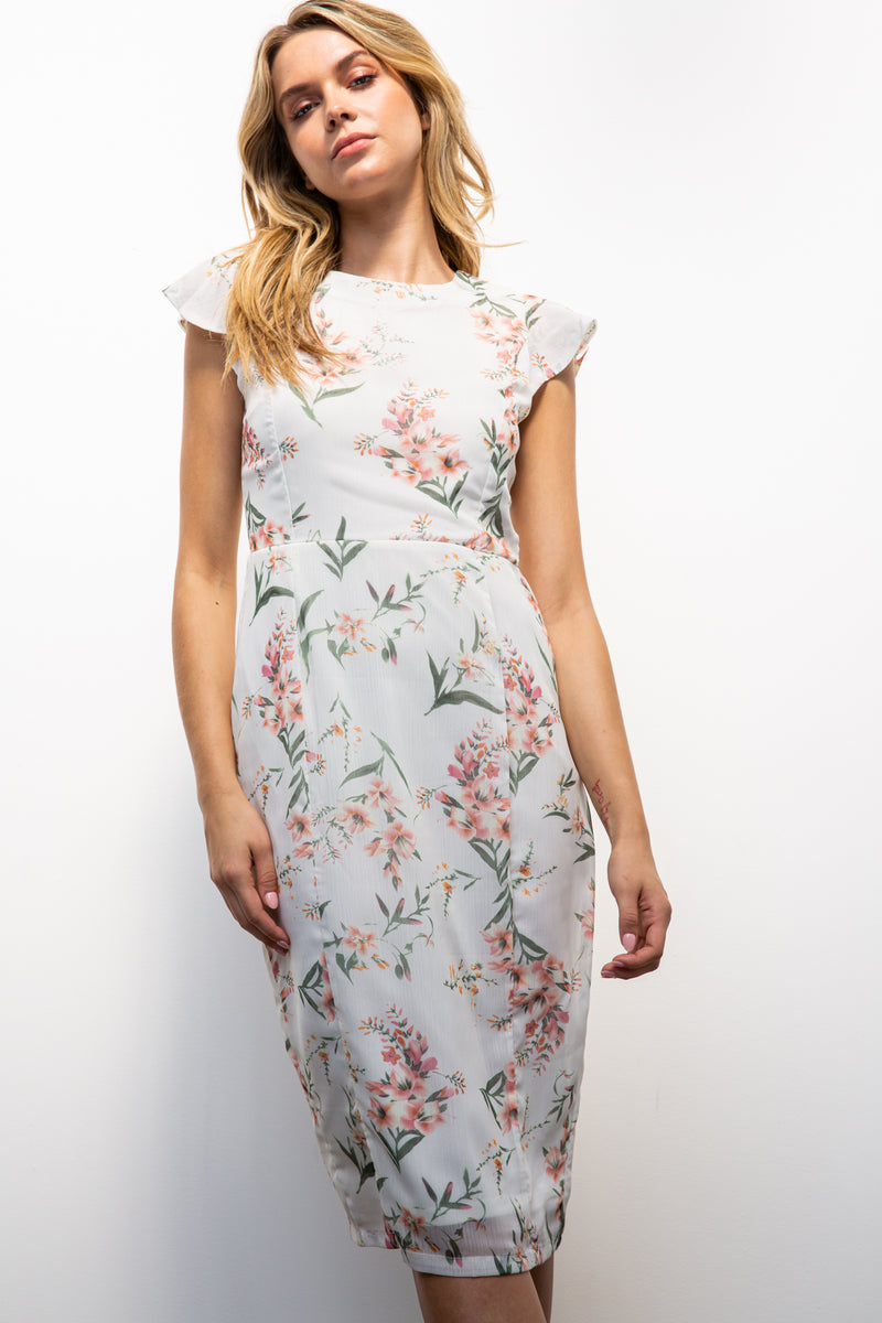 In Bloom Floral Print Midi Dress