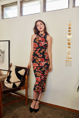 Beauty and Rose Floral Print Midi Dress