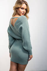 The Sweetest Soul Sweater Mini Dress -Sage