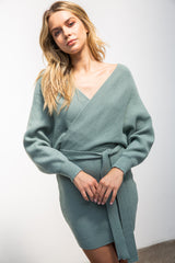 The Sweetest Soul Sweater Mini Dress -Sage