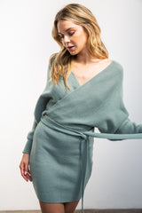 The Sweetest Soul Sweater Mini Dress -Sage