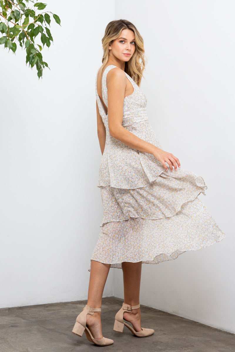 Garden Of Love Floral Print Tiered Midi Dress