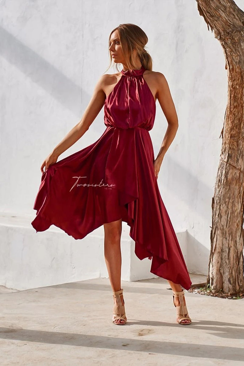 Kathleen High Neck Hanky Hem Dress