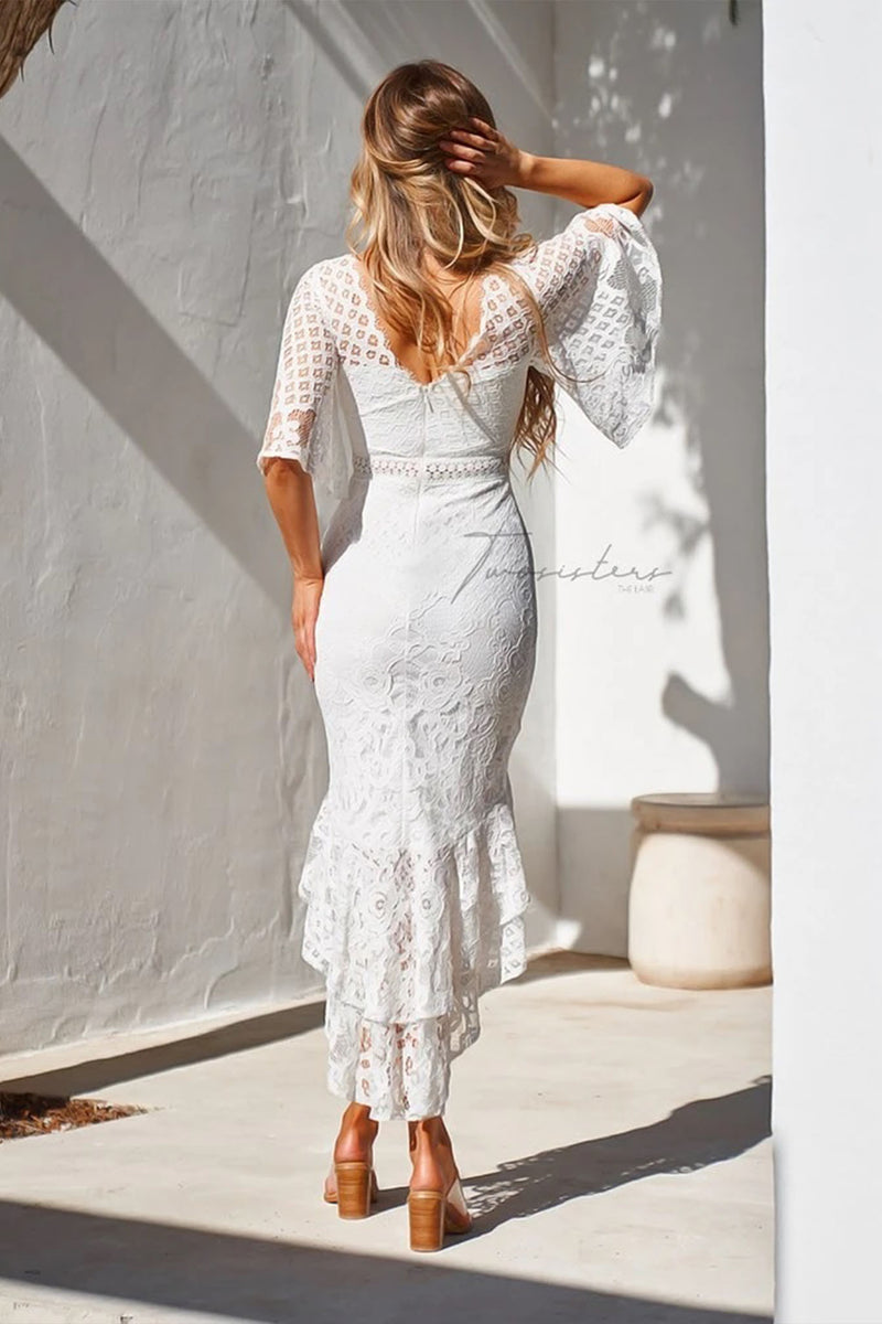 Reyna Lace Trumpet Midi Dress